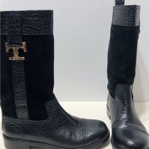 Tory Burch Suede & crocodile embossed leather boot